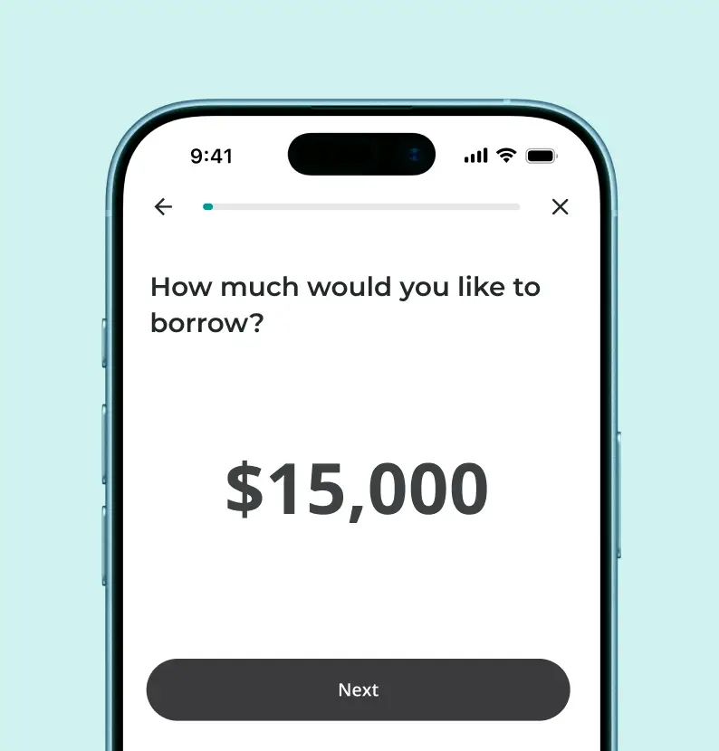Upstart loan application screen asking how much the borrower would like to borrow